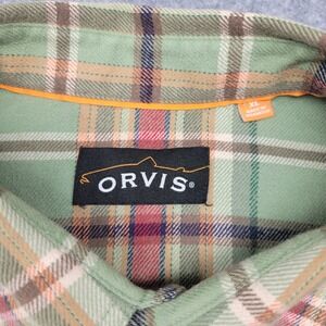Orvis Sportsman Mens XL Red Green Plaid Flannel Button Up Shirt Pockets